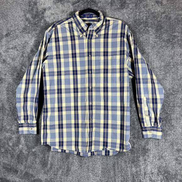 Pendleton Shirt Mens Large Yellow Blue Plaid Broadway Cloth Button Down Casual - Picture 1 of 8